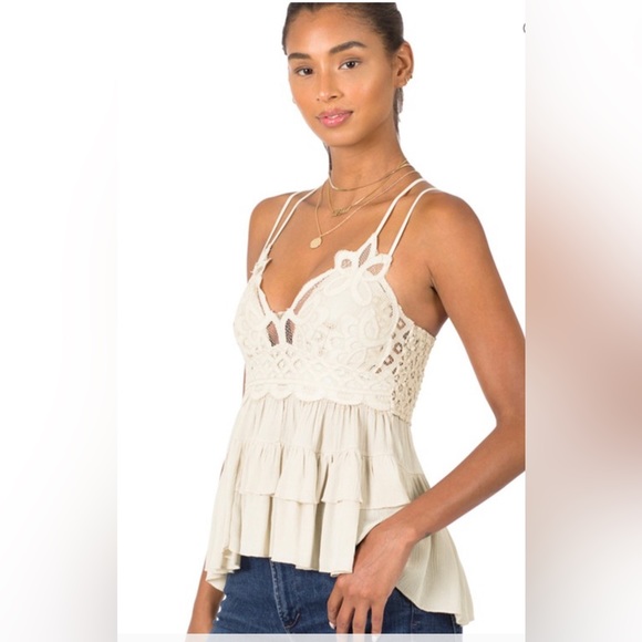 *Last One* Ivory Lace Crochet Cami Tiered Boho Tank Top, Strappy Back, S-M-L-XL - Picture 2 of 7